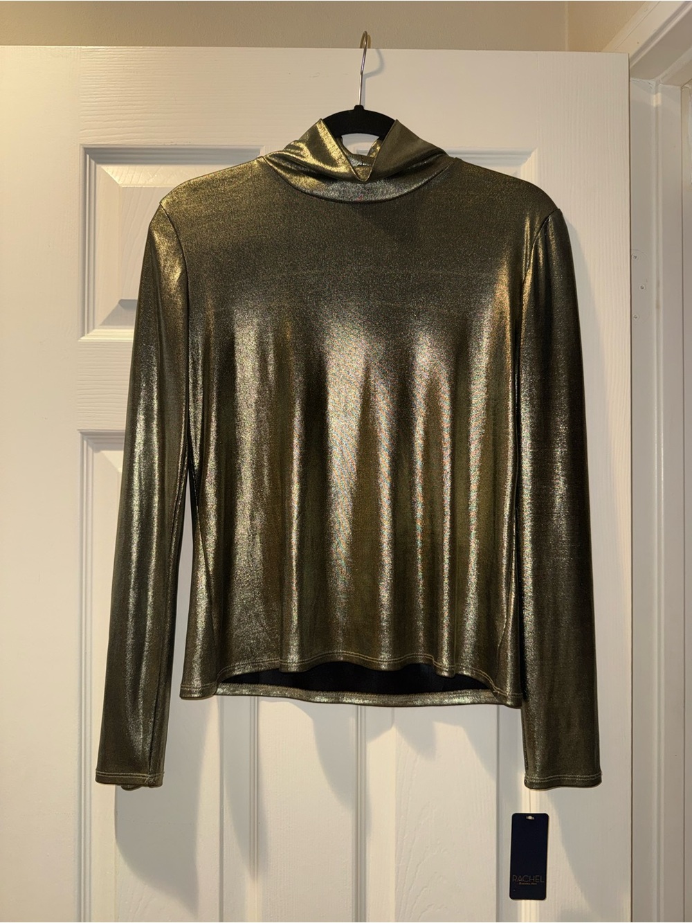 RACHEL Rachel Roy Bronze Gold Metallic Mock Neck Long-Sleeve Top